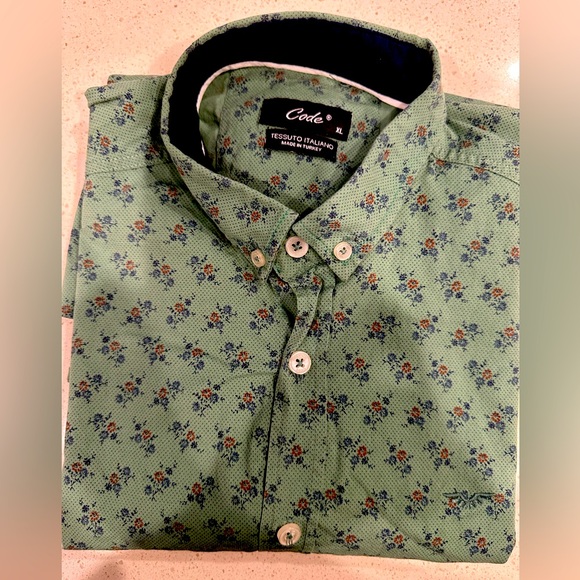 CODE Tessuto Italiano Made in Turkey Men’s Shirt Size M Green little flowers - Picture 6 of 6